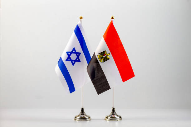 istock State flags of Israel and Egypt on a light background. 1356339762