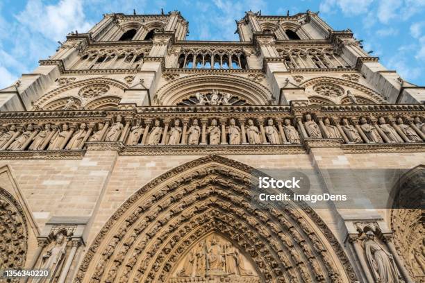 Beautiful Portal Of The Famous Notre Dame Cathedral In Paris Before The Fire Stock Photo - Download Image Now