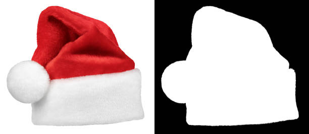 Santa Claus hat or christmas red cap isolated on white background with clipping mask (alpha channel) for quick isolation. Easy to selection object.