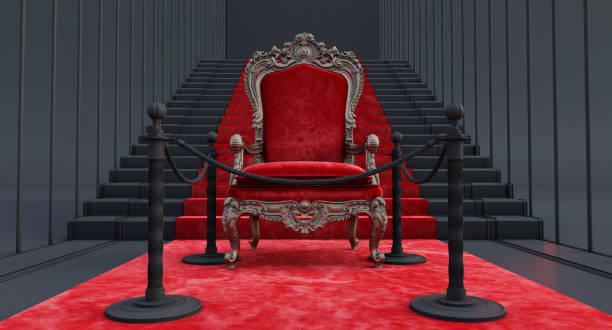 istock red royal throne on a darck background, empty throne in palace hall with barrieres 1356342732