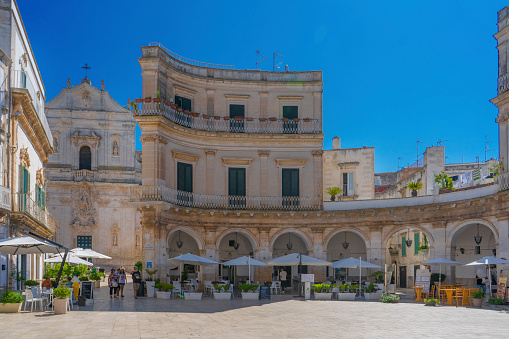 Piazza Maria dell'Immacolata and Basilica di San Martino in Martina Franca. Southern Italy. Apulia.