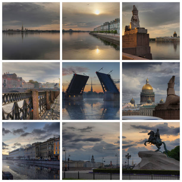 collage with the sights of st. petersburg - ermitaget bildbanksfoton och bilder