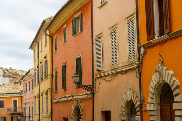 Cingoli, Ancona province, Marche, Italy: historic buildings: typical colorful houses