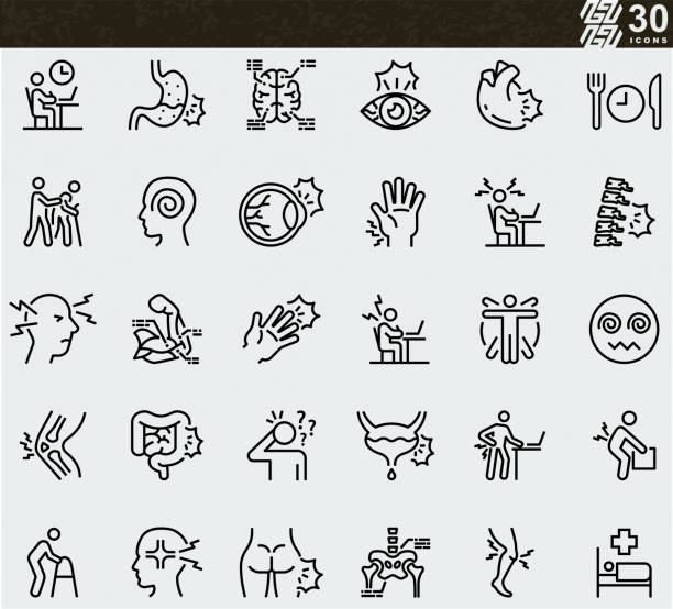 ilustrações de stock, clip art, desenhos animados e ícones de office syndrome , carpal tunnel syndrome , healthcare and  medical line icons - low back