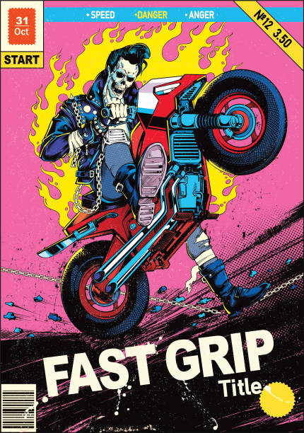 Punk rock biker in motion illustration