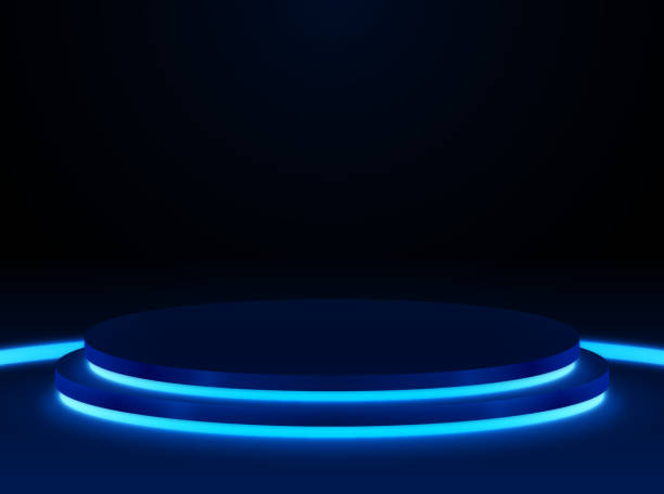 ilustrações, clipart, desenhos animados e ícones de plataforma azul escuro de luz brilhante stand pódio - sports round