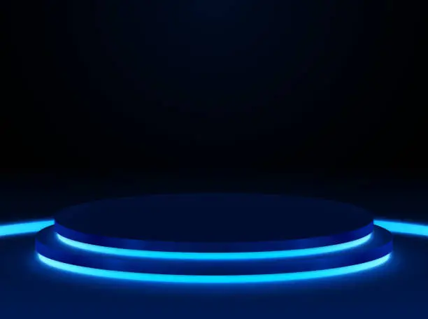 Vector illustration of Blue Dark Glow Light Platform Stand Podium