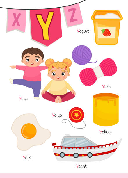 ilustrações, clipart, desenhos animados e ícones de alfabeto inglês com ilustrações infantis fofas. - yoga class flash