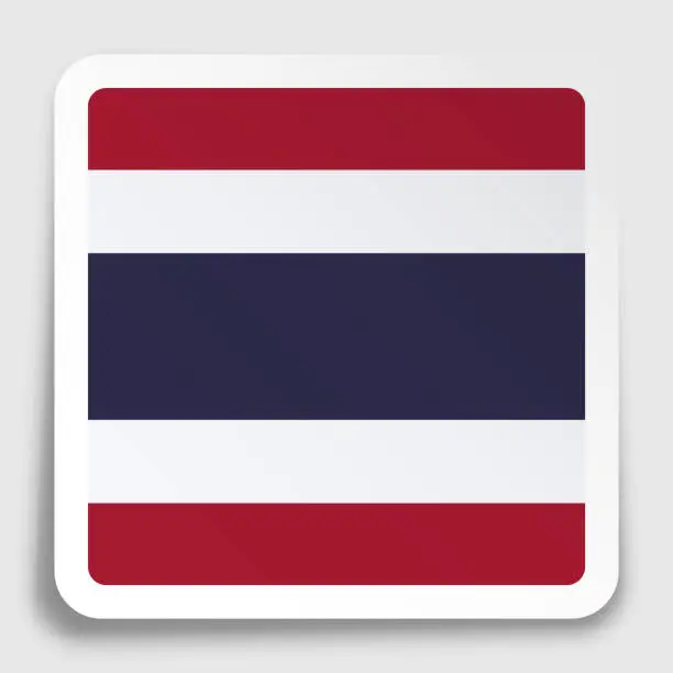 Vector illustration of Kingdom of Thailand flag icon on paper square sticker with shadow. Button for mobile application or web. Vector