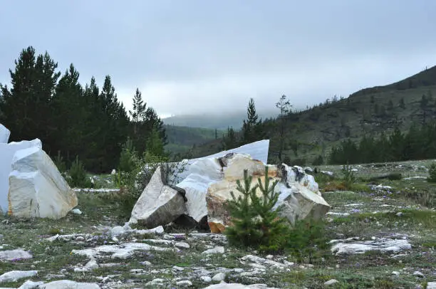 Abandoned marble quarry in Buguldeika village of Irkutsk region