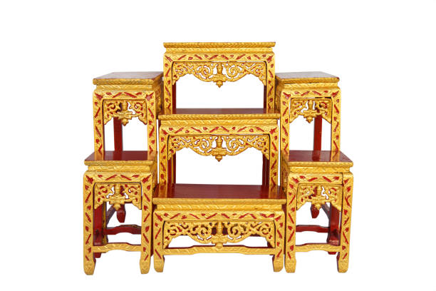 Set of altar wooden table isolated on white background.