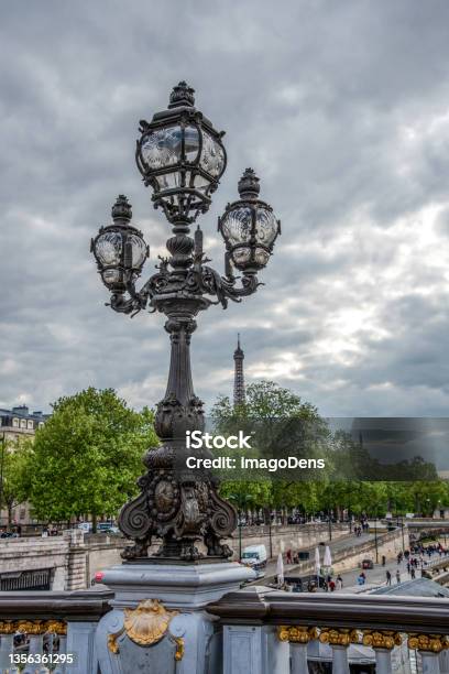 Classicist Street Light On Bridge Alexandre Iii Paris Stock Photo - Download Image Now