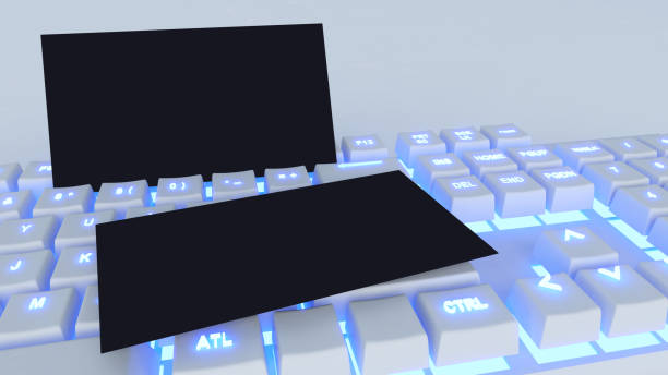 istock white mechanical keyboard, a black business card is displayed. Branding identity template. Isolated name card and business card mockup 1356366011