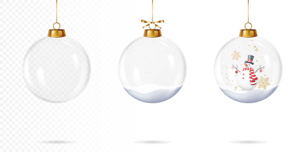 ilustrações de stock, clip art, desenhos animados e ícones de set of transparent christmas balls with shadow, isolated. - balão enfeite ilustrações