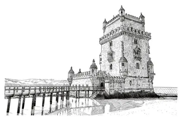 Vector illustration of Vector drawing of the Belem Tower