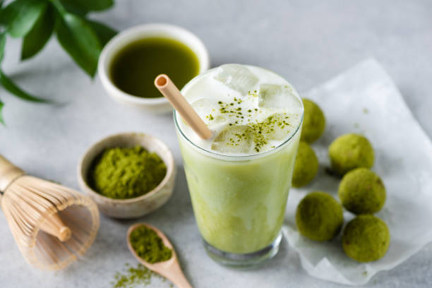 istock Ice latte Matcha tea in glass 1356367434