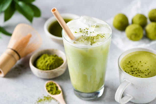 Delicious Vegan Matcha Ice Latte In Glass