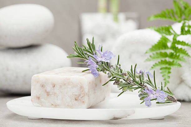 Rosemary branch on soap bar