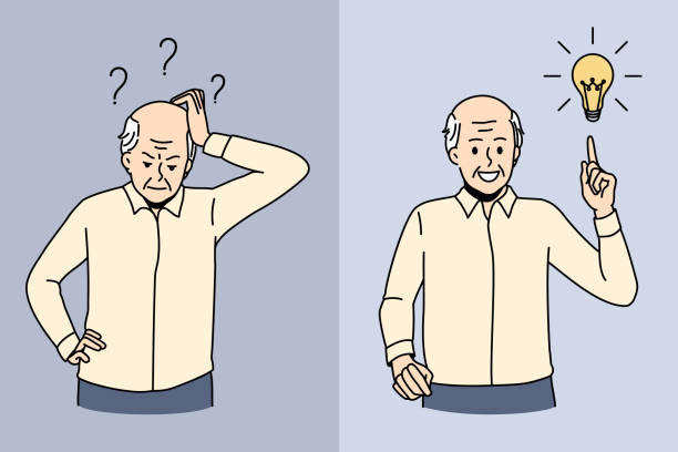 Elderly man suffer from mood swings vector art illustration