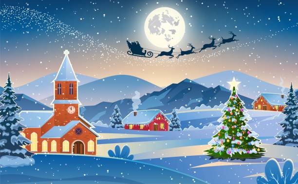 istock Winter snow landscape and houses 1356369415