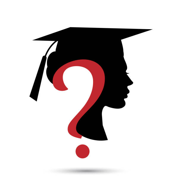 Question mark head with graduation student icon Question mark head with graduation student icon isolated on white vector illustration question mark people one person silhouette stock illustrations