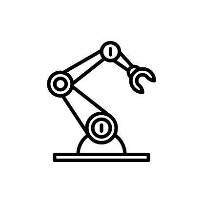 istock Industrial robotic arm thin line icon. Robotization, automated process. Modern vector illustration 1356372776