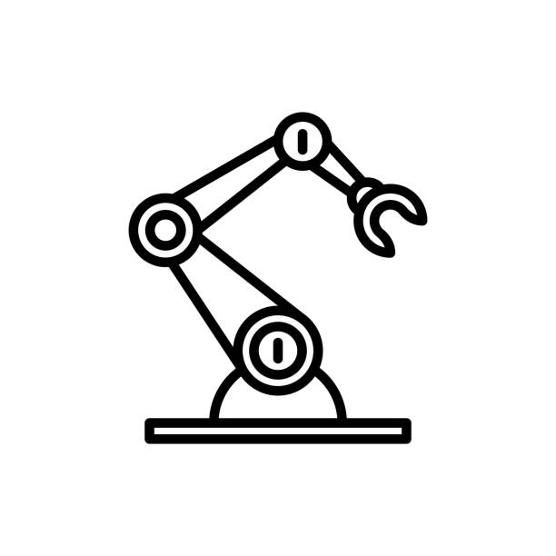 Industrial robotic arm thin line icon. Robotization, automated process. Modern vector illustration vector art illustration