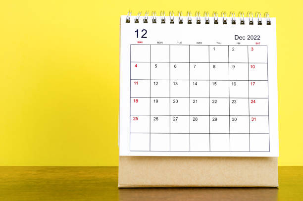 istock The December 2022 desk calendar with yellow 1356376873