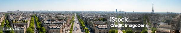 Panoramic View From Arc De Triomphe South East To Sacre Coeur Louvre Palace And Tour Eiffel Paris Stock Photo - Download Image Now
