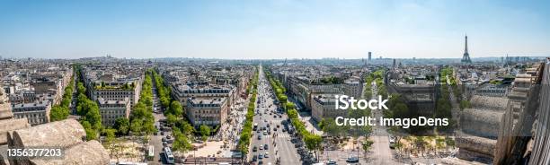Panoramic View From Arc De Triomphe South East To Sacre Coeur Louvre Palace And Tour Eiffel Paris Stock Photo - Download Image Now