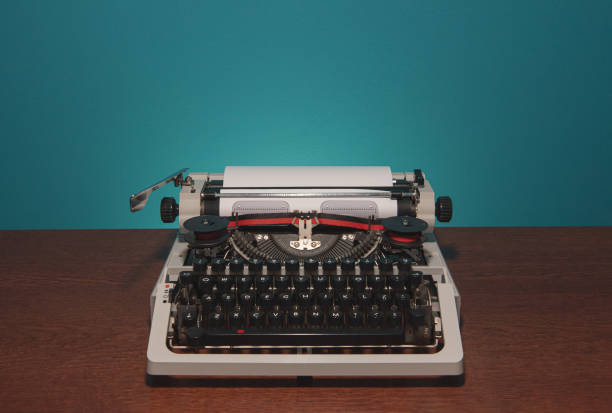 istock Typewriter 70s with red printed ribbon without top cover 1356377370