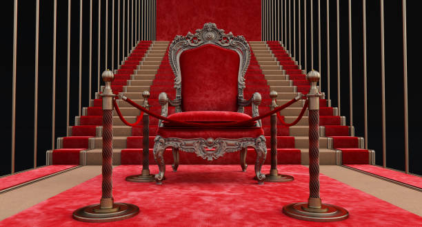 istock red royal throne with stair on the background, empty throne in palace hall with barrieres 1356378764