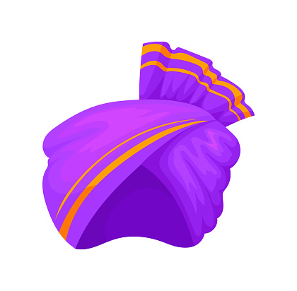 Purple turban. Hats arabs culture, clothe turbans, vector illustration