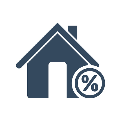 mortgage rate pictogram, house with percentage sign, gray vector icon