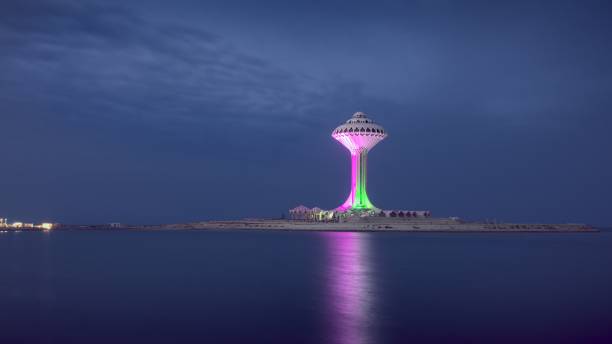 Al Khobar water tower Al Khobar water tower view from the new Corniche at night dammam photos stock pictures, royalty-free photos & images
