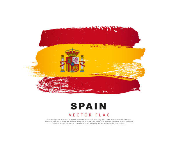 spanien flagge. handgezeichnete rote und gelbe pinselstriche. vektorillustration isoliert auf weißem hintergrund. - royalty free illustrations stock-grafiken, -clipart, -cartoons und -symbole