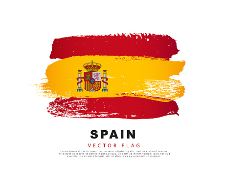 Spain flag. Hand drawn red and yellow brush strokes. Vector illustration isolated on white background. Spanish flag colorful logo.