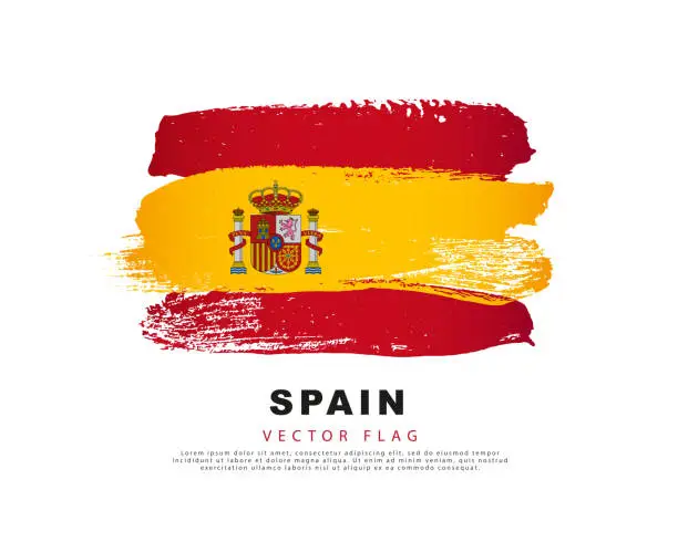 Vector illustration of Spain flag. Hand drawn red and yellow brush strokes. Vector illustration isolated on white background.