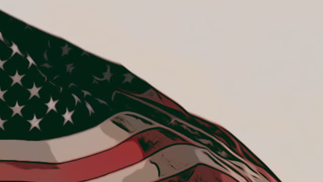 American flag waving as an animated cartoon drawing.