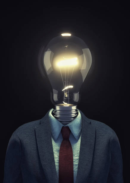 istock Headless businessman with a lightbulb. This is a 3d render illustration 1356384350