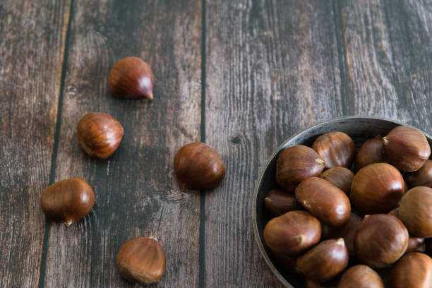 istock Seasonal chestnuts on gastronomic background 1356386290