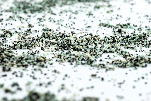 istock A background made out of strewn inside an activated carbon filter and water filter balls, isolated on a white background, selective focus in the center. 1356387622