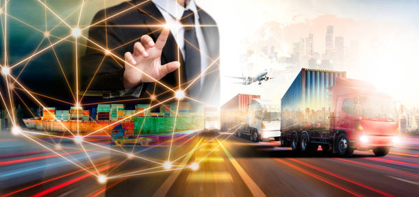 istock Global business logistics import export transportation concept, container cargo freight ship and truck, cargo plane, network distribution, technology interface of partner connection worldwide 1356387774