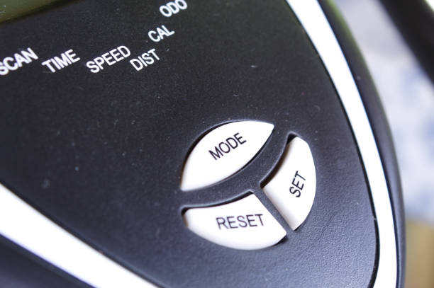 istock Mode reset and set buttons on gym equipment 1356389012