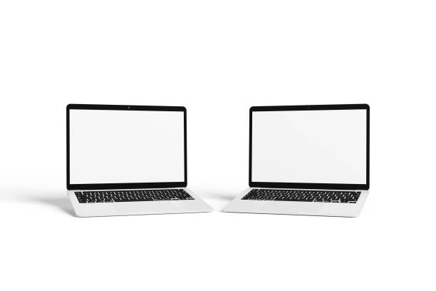 istock Minimalist laptop screen mockup with pastel color background 1356389068