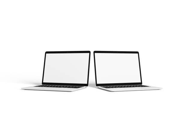 istock Minimalist laptop screen mockup with pastel color background 1356389069
