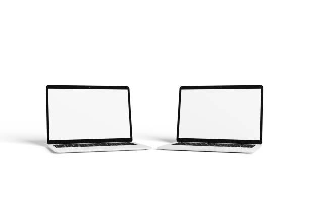 istock Minimalist laptop screen mockup with pastel color background 1356389072