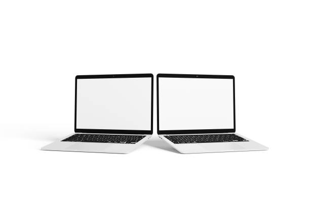 istock Minimalist laptop screen mockup with pastel color background 1356389079