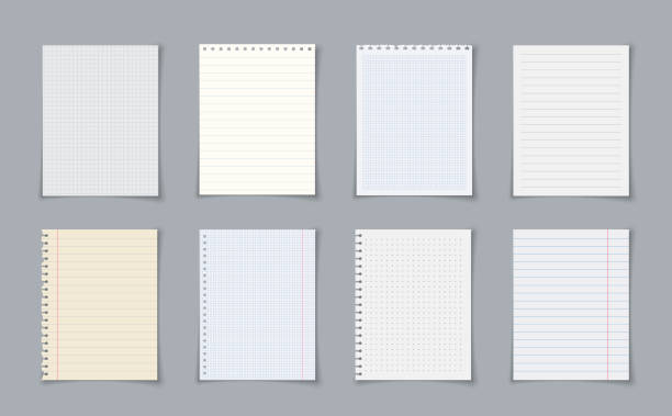 Paper sheets with lines and squares for memo. Notebook or book page. Paper sheets with lines and squares for memo. Notebook or book page. ruled paper stock illustrations