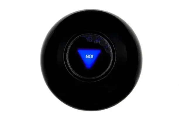 Magic 8 ball with prediction NO isolated on white background